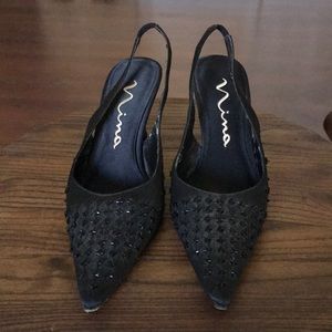 Nina Rhinestone Black Heels